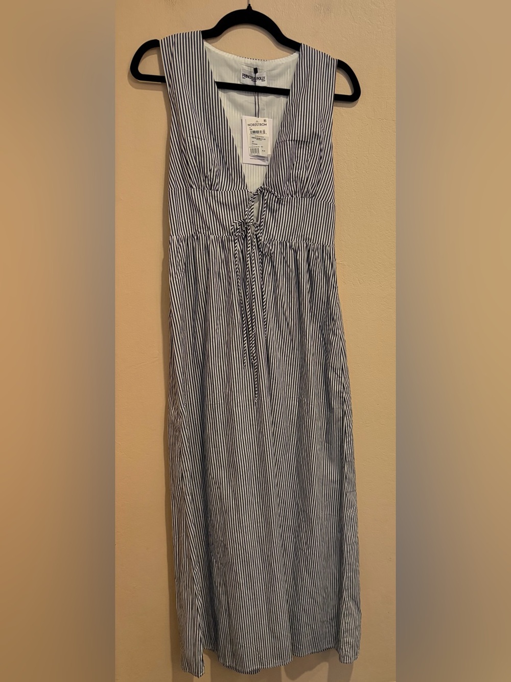 Princess Polly Navy & White Striped Tie-Front Maxi Dress, NWT, size 4, Date Nite